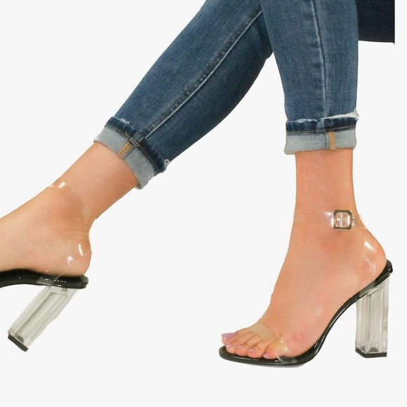 Clear Chunky Block High Heels Size 10 - Picture 2 of 9